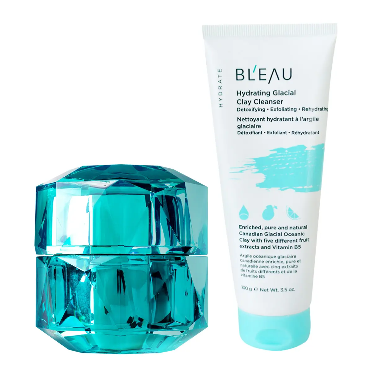 [BL'EAU Official] Glacial Deep Treat 2-Step Pore Detox & Hydration Skincare Set - Cleanser + Silk Clay Mask, Gentle Exfoliation, Excess Sebum Control, Firming, Brightening, Daily Sugar-Blend Moisturizer for Hydration, Hydrate, Organic, Coconut, Cream, Soo