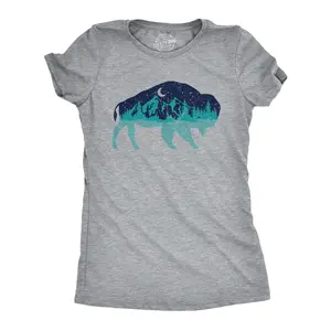 Womens Nature Bison T Shirt Funny Cool Outdoor Lovers Buffalo Tee for Ladies Funny Womens T Shirts Cute Vintage Fashion Casual Ladies T-Shirt Gift Animal Tops for Women Funny Camping Top Women's Novelty Tees Light Grey