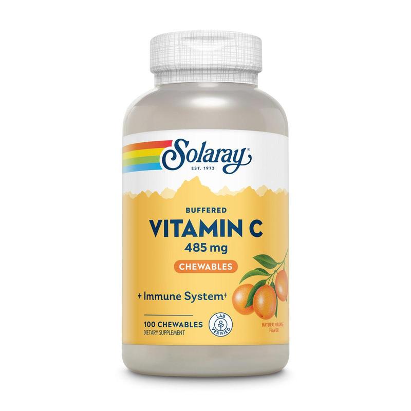 Solaray Vitamin C 485 mg Buffered Chewables with Natural Orange Flavor 100 Count for Immune System Support & Collagen Health