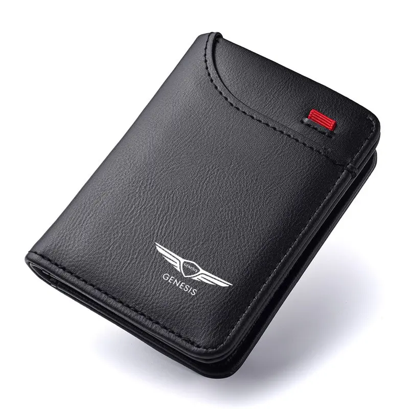 Leather Men Wallet Gift Coin ID Cash Credit Card Holder Purses Durable Fashion Wallet for Genesis Coupe Logo G70 G80 G90 GV60 GV70 GV80 EV BH Car Styling Accessories Stylish Wallet