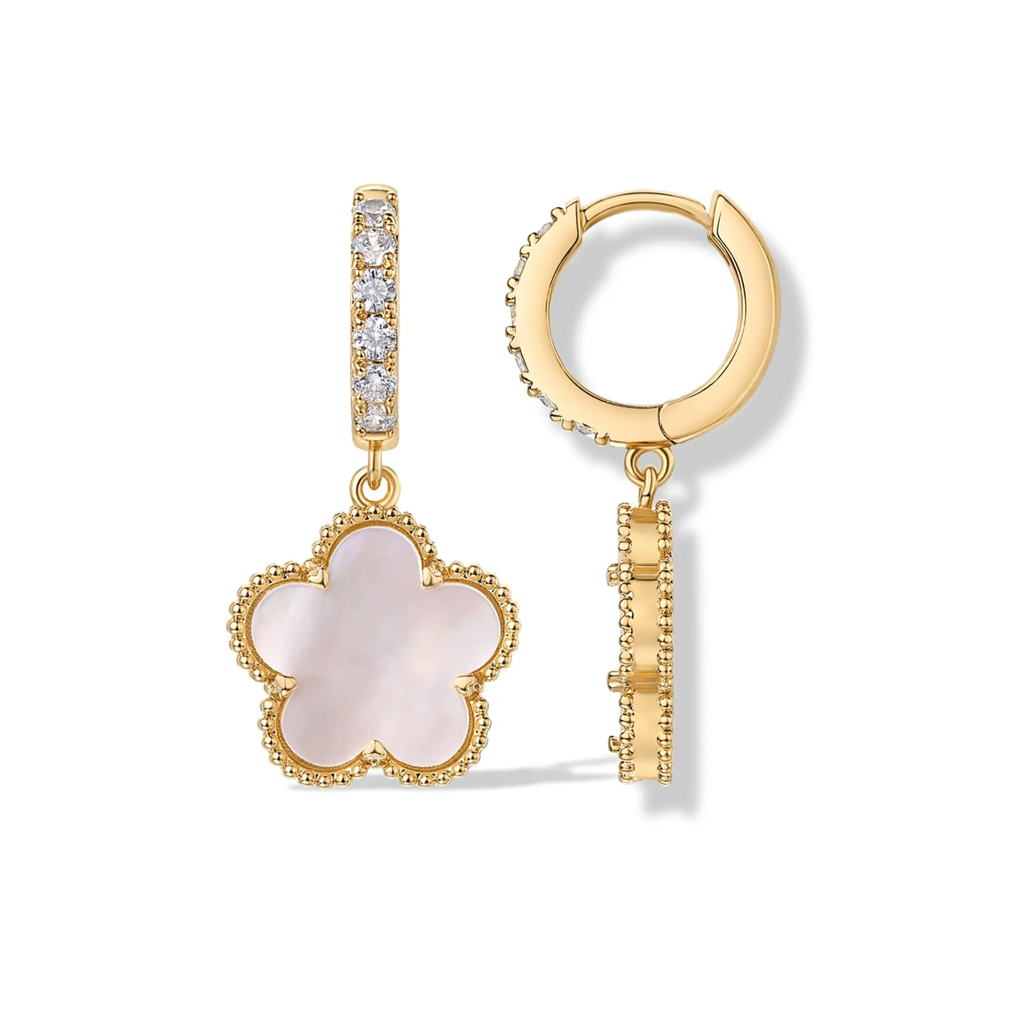 Huggie Mother of Pearl  - Yellow Gold