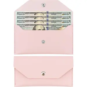 Cash Envelope Wallet, Reusable Envelope Wallet, Men's and Women's Genuine Leather Cash Wallet, Money Envelopes for Cash for Bill Planner (Pink)