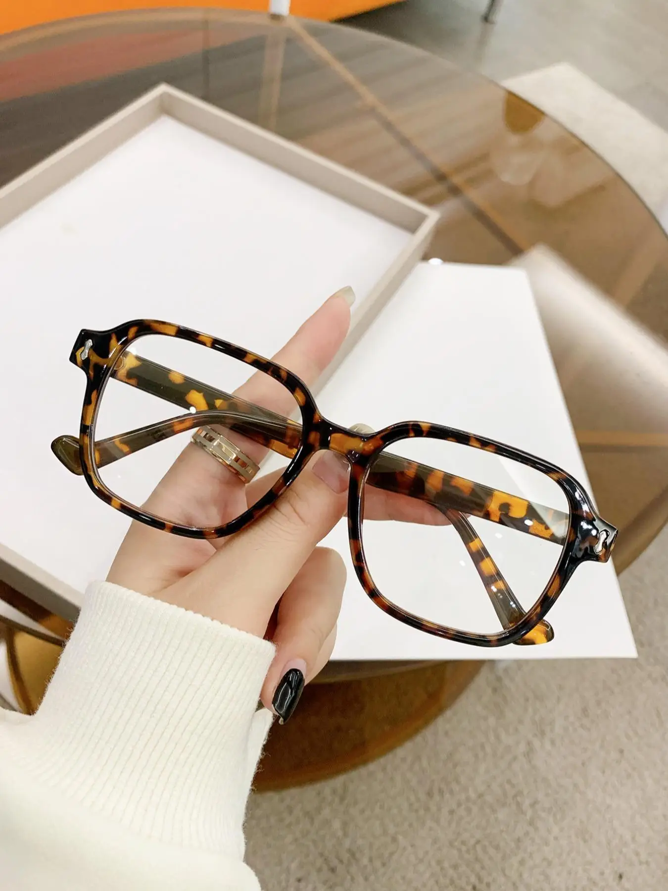 Tortoiseshell Pattern Square Frame Eyeglasses, Anti-blue Light Eyeglasses for Women & Men, Fashion Eyeglasses for Work, Daily Decor, for Student Dail