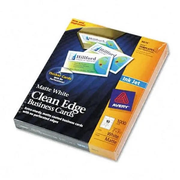 Avery Inkjet Matte Business Cards, 2x3.5in Smooth Non-Perforated Edges, Cardstock White Blank Cards, Double-Sided Printable, 10 per Sheet, 1000 per Box, Heavyweight Card Stock