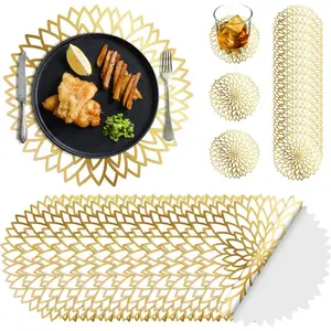 200 Disposable Paper Placemats and Coasters Set Summer Hawaiian Luau Placemat with Coasters Outdoor Indoor for Greenery Jungle Dining Table Decoration Shower Birthday(Gold Round)