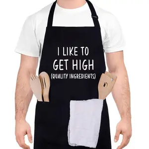 Funny Apron for Men-I Like To Get High Quality Ingredients Adjustable Kitchen Black BBQ Grilling Cooking Chef Apron with Pockets for BBQ Grilling Cooking Waterproof Grill Daddy Gift for Father Husband Boyfriend