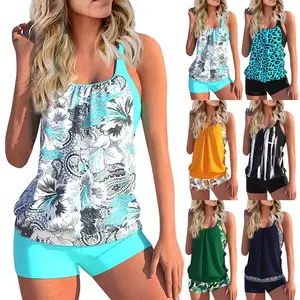 2025 New Arrival! Women's Sexy Printed Strap Two-Piece Swimsuit with Boyshorts, Plus Size