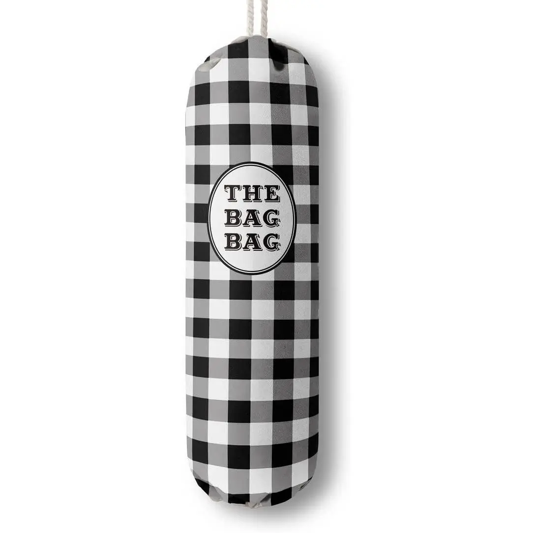 THE BAG BAG Plastic Bag Holder, Black and White Buffalo Check Plaid Grocery Bag Dispenser, Hanging Trash Bag Storage Organizer for Kitchen, Laundry Room, Pantry, Farmhouse Decor, Gifts For Grandma Mom
