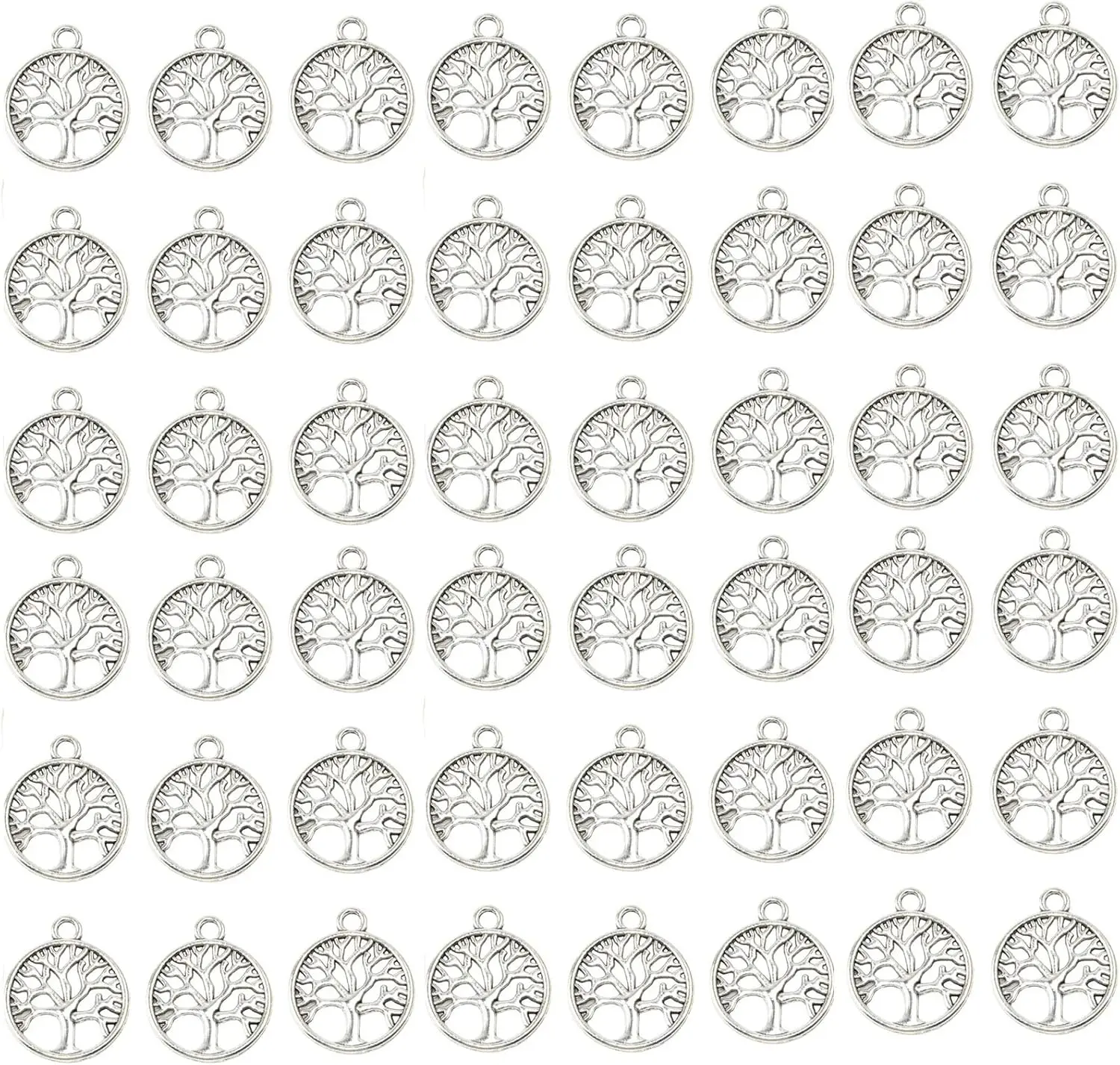 Pack of 50 Tibetan Tree of Life Charms; Silver, Mixed Smooth Metal Charms for DIY Jewelry Making