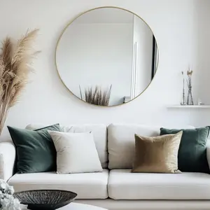 24'' Round Wall Mirror - Gold Circle Vanity Mirror for Bedroom, Bathroom, Washroom