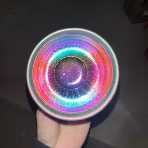 Rainbow - Hued Handmade Jianzhan Tea Cup with Iridescent Glaze and Round Shape