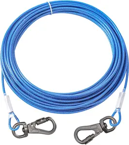 Chew Proof Steel Wire Tie Out Cable for Yard Tangle Free Dog Lead with Swivel Bolt Snap Dog Runner Tether for Medium to Large Dogs Up to 90lbs Blue 20ft