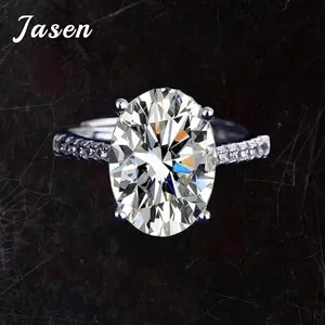 Jasen 5CT Silver Oval Cut Cubic Zirconia Copper Engagement Ring Stunning Design for Her Wedding Promise Jewelry