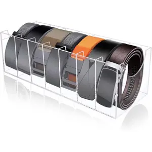 Acrylic Belt Organizer Storage Holder for Closet, 7 Compartments Display Case for Belt, Tie and Bow Tie