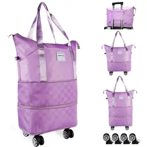 NBERMOTION Expandable Rolling Duffle Bag - Large Carry-On With Spinner Wheels, Foldable Weekend Travel Bag, 28-58L Capacity