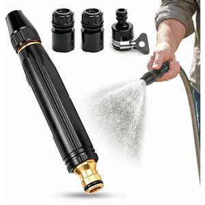High-pressure washer aluminum alloy copper-plated nozzle kit with connector, direct spray gun, powerful water flow, three spray modes, multi-functional water spray gun, suitable for cleaning yards, pets and cars.
