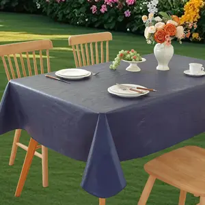 Wondwrla Rectangle Tablecloth, Vinyl Tablecloths with Flannel Backing, Waterproof Wipeable Oil-, Table Cloth for Dining,, Camping, Indoor and (Dark Blue, 52" x 70")
