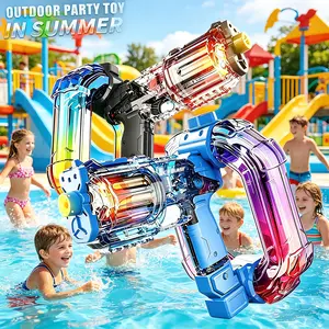 2 Pack Electric Water Gun with RGB Music & LED – Automatic Squirt Gun for Adults Kids, 750cc High Capacity, 30FT Long Range, Battery Powered Water Blaster with Goggles, Summer Pool Toy