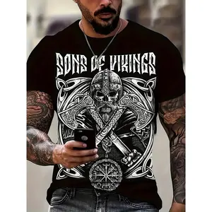 Son of the Vikings and skull pattern Men's short sleeve round neck t-shirt Summer fashion, outdoor