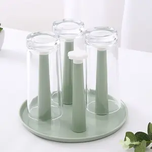 Kitchen Cup Drying Rack Stand, 4/9 Cup Capacity Rotating Storage, Tall Feet Design, Compatible with Various Sizes, Space Saving, Plastic Material
