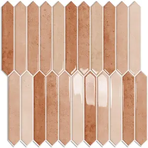 10 Sheet Long Hexagon Peel and Stick Backsplash Tile, 12"x12"  Adhesive Glossy Marble Vinyl Stick  Wall Tiles for Bathroom, Kitchen, Living Room (Beige, 12" x 12")