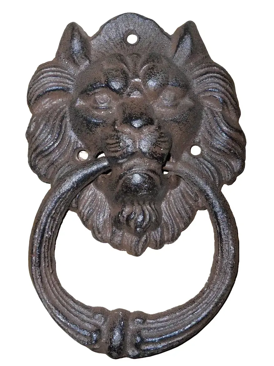 Cast Iron Antique Style Rustic LION HEAD Door Knocker Brown Finish
