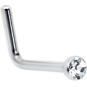 20G Stainless Steel Clear Gem Micro Nose Ring L-Shaped