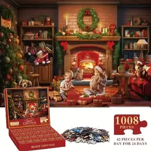 2026 New Year Christmas Theme Countdown Puzzle, 1008 Pieces Adult Educational Toy, High-Quality Print, Durable Blocks, Holiday Gift Idea