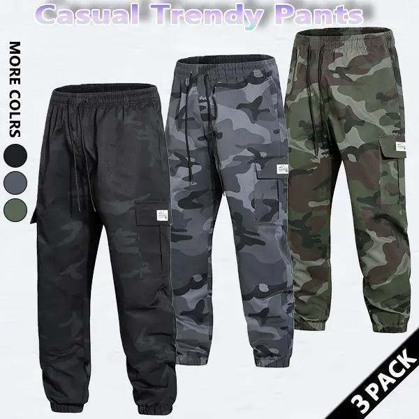 Men's autumn and winter camouflage pants, fashionable and stylish elastic waist drawstring design, sports casual loose version, cuffed bottoms, suitable for sports, fitness, street wear, and leg lengthening