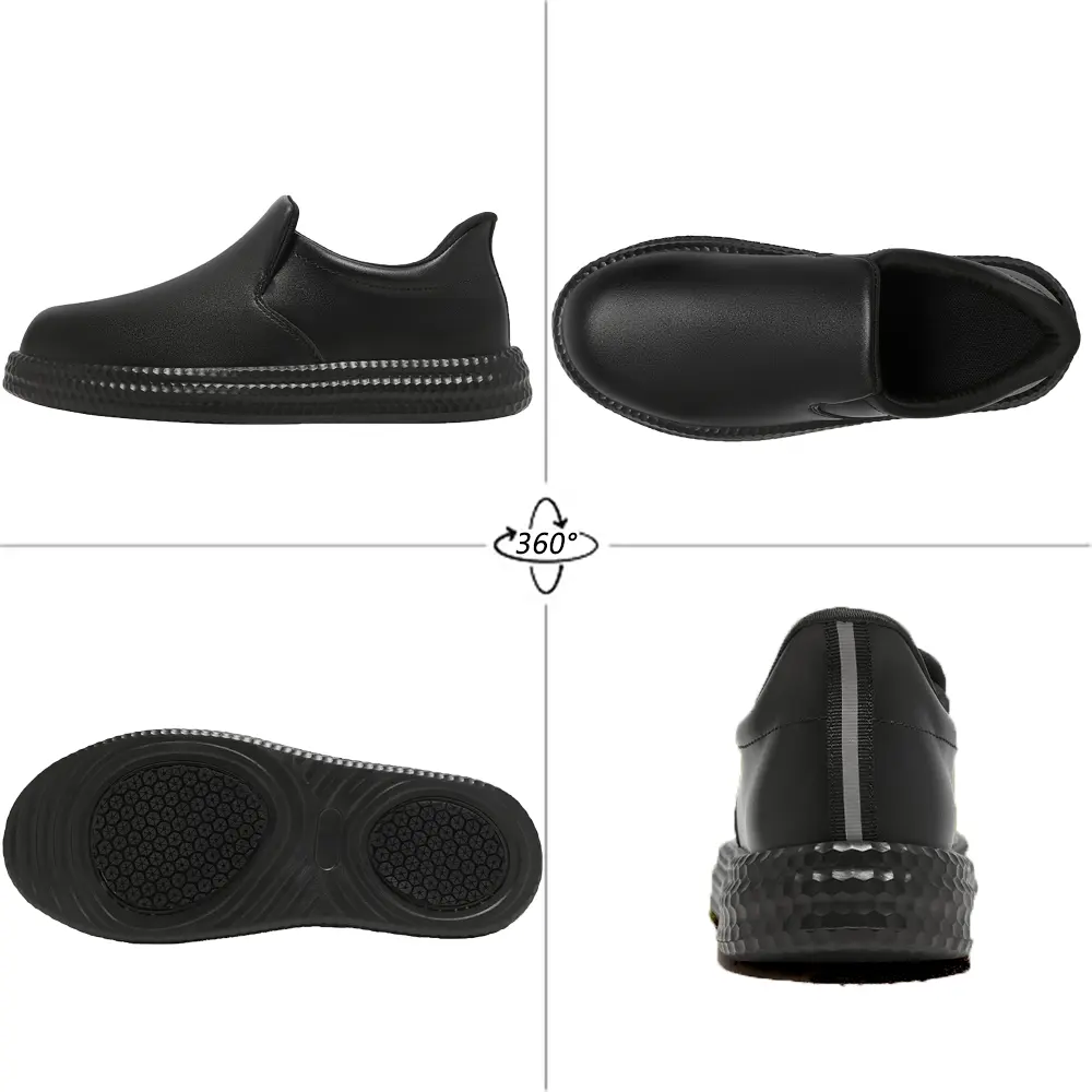 Women's Slip-On Safety Clogs, Waterproof and Oil-Resistant PU Work Footwear for Kitchen or Gardening, Anti-Slip with Reflective Strips, Safety Shoes