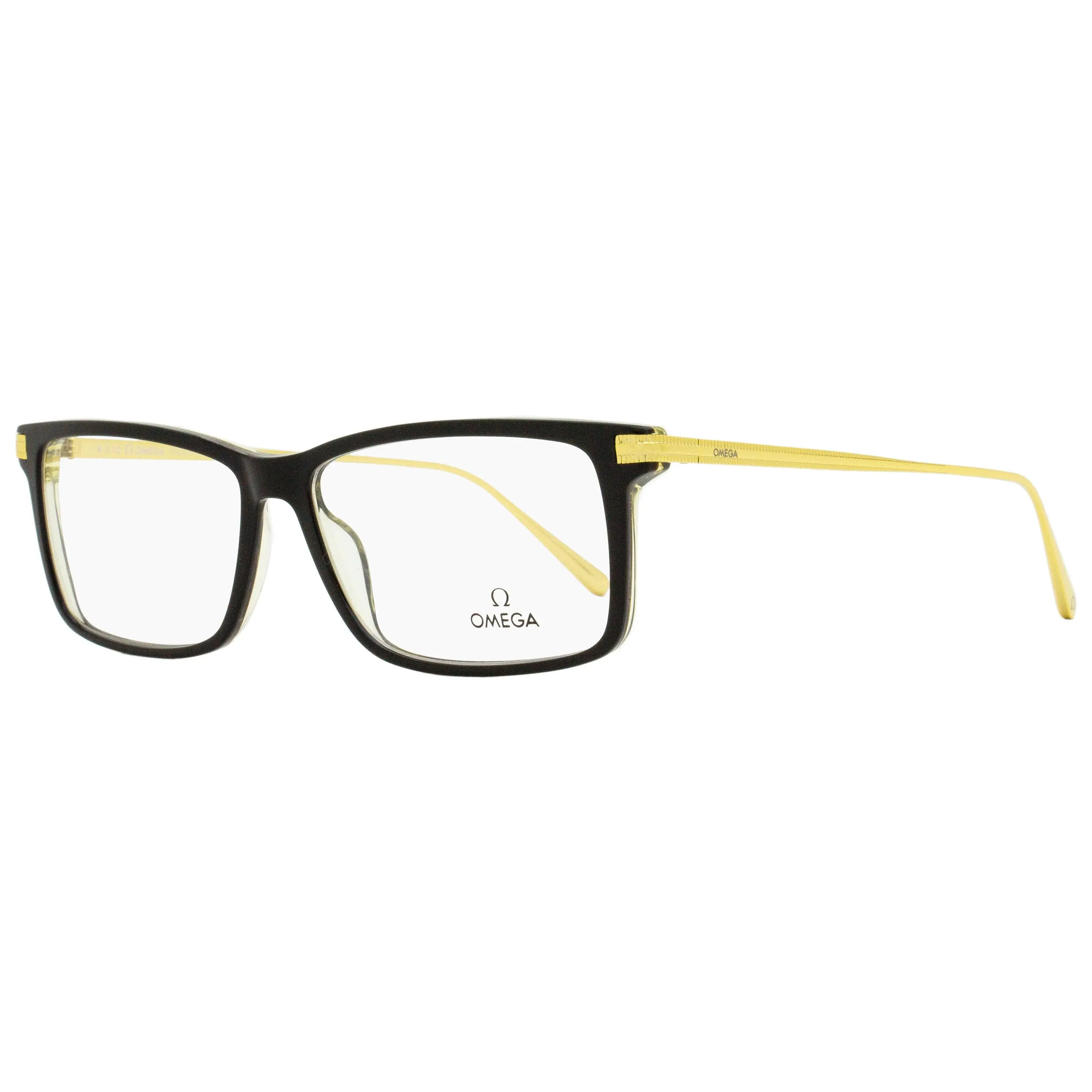 Omega OM5014 Men's Classic Rectangular Optical Eyeglass Frames - Precision-Crafted Acetate Frame with Metal Temples, 58mm, Black and Gold