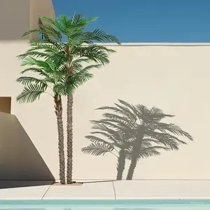 8FT Faux Palm Tree, Artificial Golden Cane Palm Tree Outdoor Indoor, Fake Tree for Home House Office Living Room Yard Patio