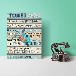 Sea Turtle Bathroom Wooden Wall Art Canvas Print - 12x16inch  Humorous Toilet Rules Decoration, Vintage Nautical Design, Suitable for Home, Office, Cafe, Kitchen, and Living Room Fun Sign, Wall Turtle Decoration, Decorative Wall Artwork