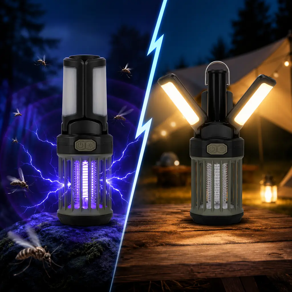 KingCamp 2-Pack Rechargeable Camping Lantern & Bug Zapper, Portable 2-in-1 Camping Equipment with 360° Coverage, IPX6 Waterproof with 3 Modes & Adjustable Heads