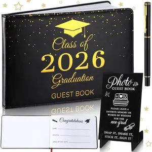 2026 Graduation Party Guest Book set, Guest Signature Book with wooden Photo Guest Book Sign, Scrapbook Photo Album with Signature Pen,for Graduation Gifts Grad Party Supplies
