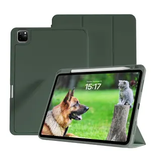 Minimalist Solid Color Tablet Case with Pen Holder, 1 Count Auto Sleep/Wake Smart Tablet Protective Case, Tablet Accessories Compatible with iPad Pro 11 Inch