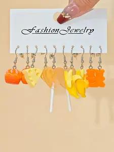 Cute Resin Earrings Set, Fruit Banana Cheese Stick Design, 10 Piece Jewelry Gift Box for Women Girls