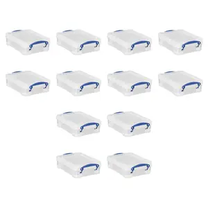 Really Useful Box 1.75L Storage Bin w/Snap Lid & Clip Lock Handle, 12 Pck, Clear