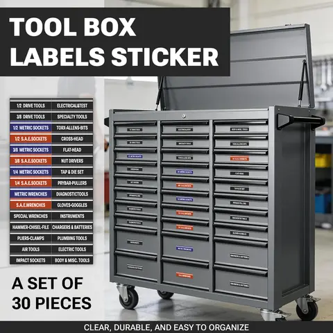 30 Pcs Tool Box Labels Stickers, Durable Multi-Functional Waterproof Scratch Resistant, Organize Work Space, Organize Tools, Improve Efficiency, PVC Waterproof Stickers