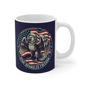 Patriotic Eagle Emblem Mug — American Flag Crest 11oz