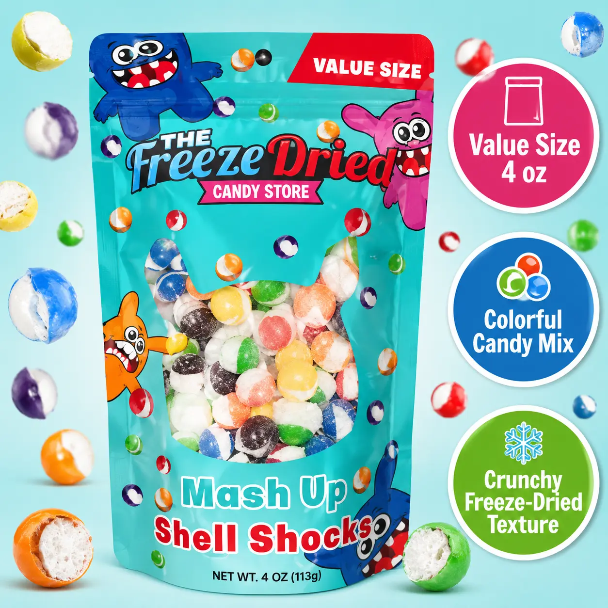 Freeze Dried Candy Mashup Shell Shocks  Rainbow Munch Snack