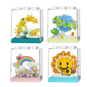 DIY Creative Building Block Flower Bouquet, Includes Dust Cover, Rainbow Floral Assembly Toy, Birthday Gift for Boys and Girls, Stem Building Blocks