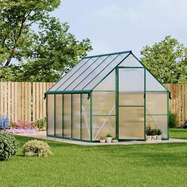 Green 8X10 ft Polycarbonate Greenhouse with Aluminum Frame, Polycarbonate Greenhouse for Outdoors, Greenhouses with Ventilation and Rain Gutter, Aluminum Large Walk-in Greenhouses for Outside