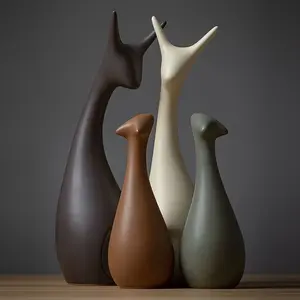 4pcss 4pcs Set of Deer Statues for Family Combination, Family of 4 Deer, Luxury Craft Ornaments, Family Statues, Christmas New Year Housewarming Gifts, Suitable for Living Room, Bedroom, Office Decoration, Cute Home Decoration