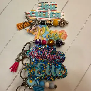 Acrylic Name Tag for Backpack Keychains Luggage Personalized with Colorful Beads and tassels