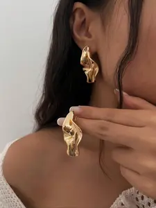 Irregular Abstract Leaf Design  Earrings, Fashionable Jewelry for Women, Trendy All-match & Exquisite Jewelry for Birthday Gift