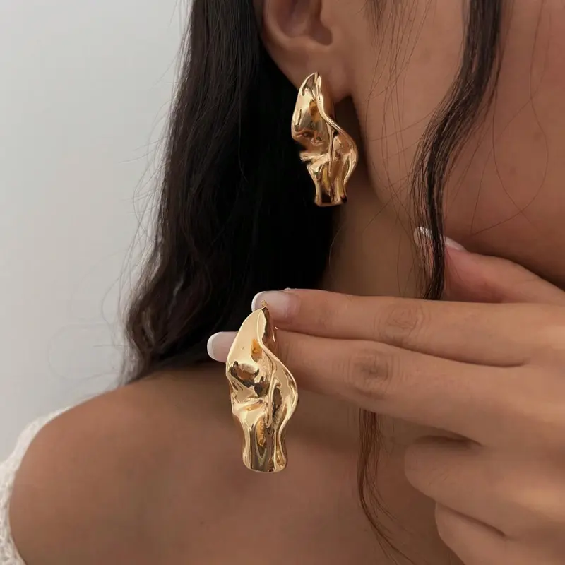 Irregular Abstract Leaf Design Earrings, Fashionable Jewelry for Women, Trendy Versatile & Exquisite Jewelry for Birthday Gift, Trendy Fashionable Accessories