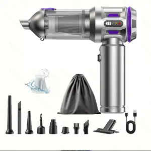 Portable cordless vacuum cleaner, high-power mini vacuum cleaner, 4-in-1 compressor, blower, handheld brushless motor, suitable for car, home, office, camping, computer keyboard and laptop cleaning. Portable one-click dust removal function,
