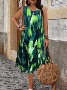 Plus Size Women's Sleeveless Nightgown Dress, Round Neck Loose Casual Summer Dress, Lightweight & Machine Washable, Nightwear