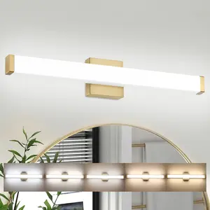 YHTlaeh Modern Bathroom Vanity Light 24inch 14W Dimmable 5CCT, Metal Brass Square LED Bathroom Light Fixture Over Mirror,Metal Brass Bar Vanity Light For Bathroom Mirror Restroom(ETL/FCC Certificated,IP44)